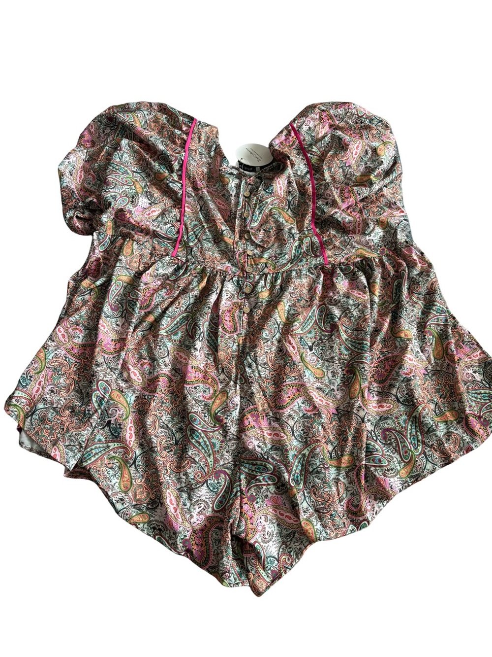 Paisley Scoop-Neck Romper with Pink Trim - Picture 2 of 4